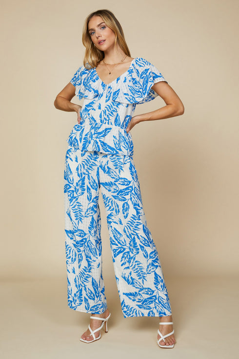 TEXTURED LEAF RUFFLE BLOUSE